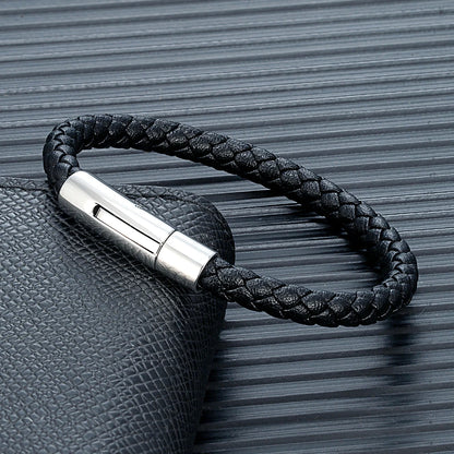 MKENDN Red Braided Leather Bracelet - 6mm Stainless Steel Button Unisex Couple Jewelry Gift Classic Simple Design