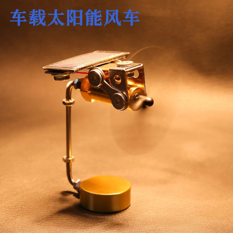 Solar Car Fan Ornament - Creative Metal Model Decoration for Car Interior