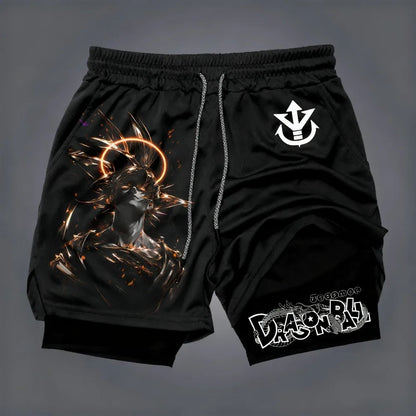 Dragon Ball Men's Double-Layer Shorts - Son Goku Anime Quick-Dry Sports & Fitness Shorts