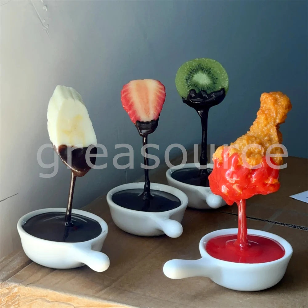 Fake Food Dipping Bowls - Simulated Fruit & Chicken Sauce Models for Photography, Food Display & Advertising Props