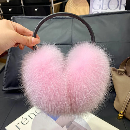 Women’s Winter Real Fox Fur Earmuffs & Scarf – Dual-Use Plush Outdoor Warmer with Genuine Fur