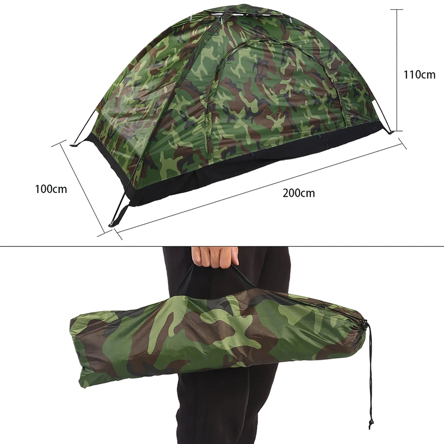 One Person Outdoor Camping Tent – Camouflage Waterproof UV Protection Hiking Shelter