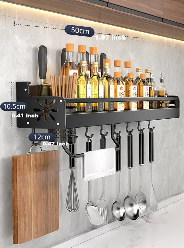 Kitchen Knife & Spice Holder – Stand Organizer with Spoon, Chopsticks Rest and Hanging Storage Rack