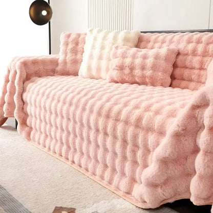 Luxury Rabbit Plush Throw Blanket - Super Soft Thick Fluffy Velvet Sofa Cover for Winter