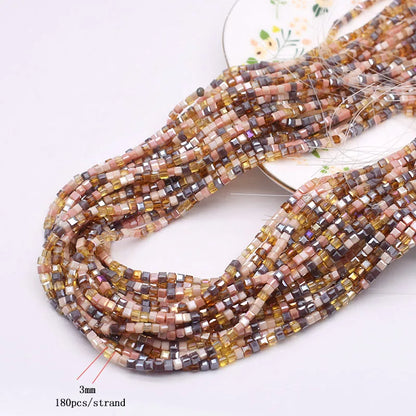 Pink Czech Glass Crystal Beads - 3mm 4mm 5mm Cube Square Candy Seed Beads for DIY Jewelry Making Charms