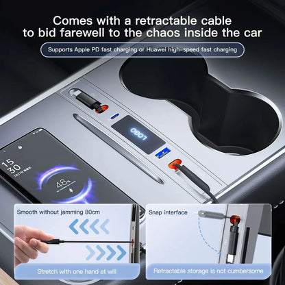 Tesla Model 3 & Model Y 27W Quick Charger USB Shunt Hub – Intelligent Docking Station Car Adapter & Splitter Extension