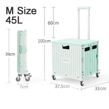 45/65L Folding Shopping Cart Trolley – Portable Home Cart with 2/4/8 Wheels