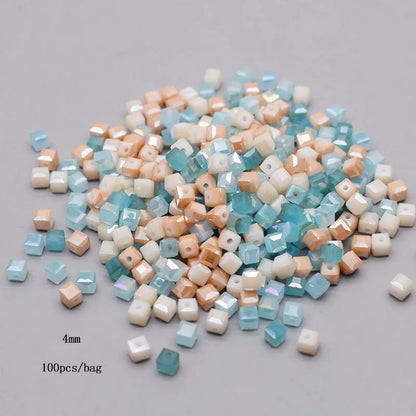 Pink Czech Glass Crystal Beads - 3mm 4mm 5mm Cube Square Candy Seed Beads for DIY Jewelry Making Charms