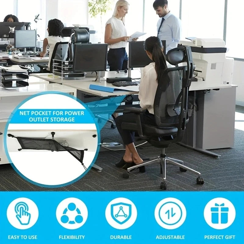 8-Hole Socket Cable Management Net – Under-Desk Cord Organizer Mesh for Flexible Wire and Cable Storage