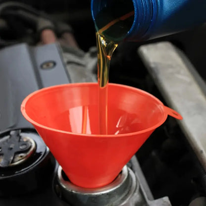 Automotive Plastic Funnel Set – Wide Mouth Flexible Multi-Use Funnels for Fuel, Oil, Water Coolant & Engine Maintenance, Right Angle Design Garage Tool