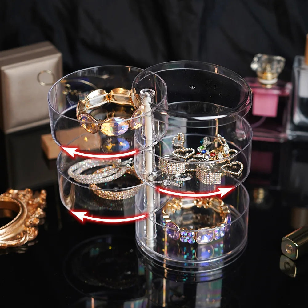 Rotating Jewelry & Makeup Storage Box – Round Plastic Organizer for Bracelets, Earrings with Cover Display Rack