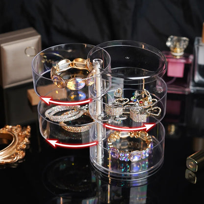 Rotating Jewelry & Makeup Storage Box – Round Plastic Organizer for Bracelets, Earrings with Cover Display Rack