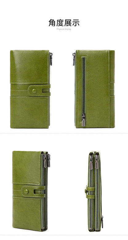 RFID Blocking Large Capacity Wallet – Soft Leather Solid Color Clutch, Multi-Functional Zipper Purse for Women & Men