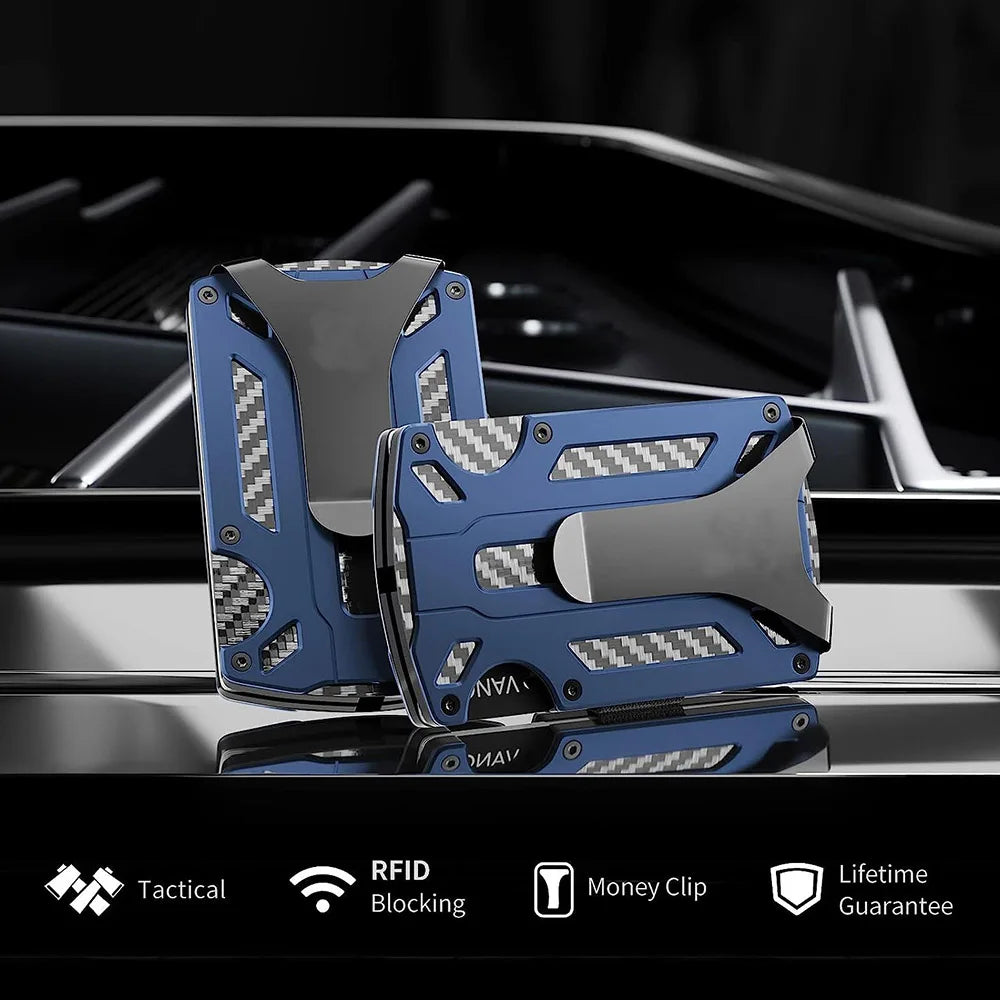 Metal Wallet for Men – Minimalist Slim RFID Blocking Carbon Fiber Front Pocket Wallet with Card Holder & Money Clip