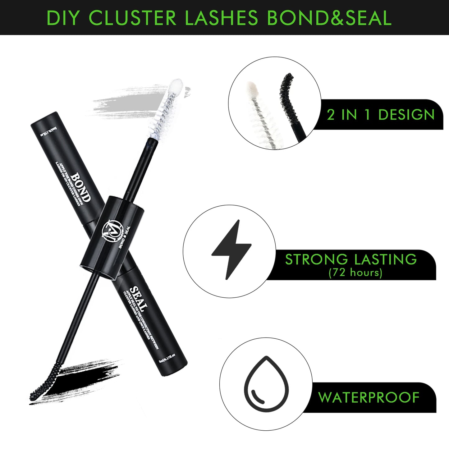 48H Eyelash Glue and Seal for Clusters – Strong Hold, Long-Lasting Lash Adhesive for Extensions