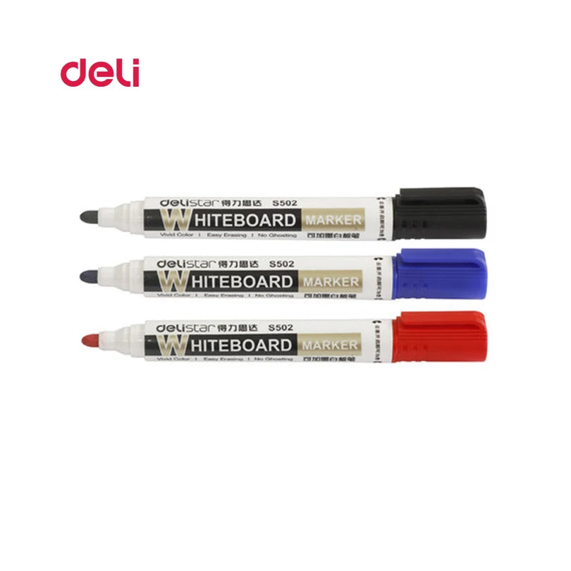 Deli Erasable Whiteboard Marker Pen Set – Dry Erase Office Marker with Ink Bottle, Blue/Black/Red for Whiteboard & Blackboard