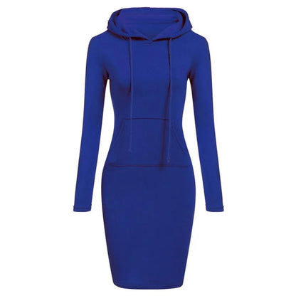 Autumn Ladies Hooded Dress - Women's Sweatshirt Hoodie Dress Tops for Casual Wear