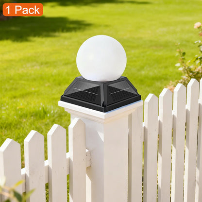 Solar Post Pillar Light - Round Ball Garden Lamp with Remote, Timer, Dimmer and 2400mAh Battery
