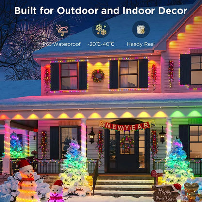 Black RGB Eaves LED Light Strip – Outdoor Bluetooth APP-Controlled Lights with Scene Modes for House, Party & Wedding
