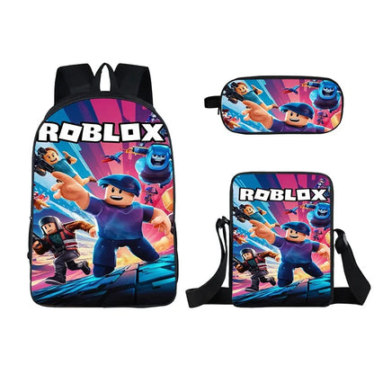 Kids Roblox 3-in-1 Backpack Set — School Bookbag, Shoulder Bag & Pencil Case Waterproof Travel Bag for Teens