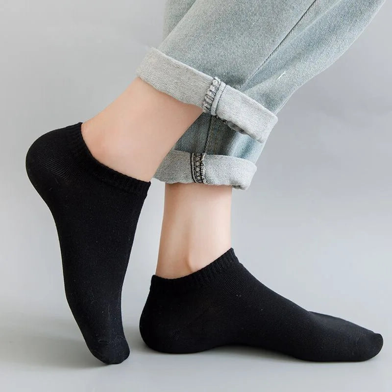 Unisex Ankle Socks Set – Solid Black White Gray Breathable Cotton Invisible Sports Short Socks for Men & Women (5/10 Pairs Pack)