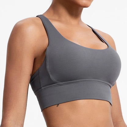 Push-Up Sports Bra for Women – Cross Back Yoga Crop Top, Shockproof Gym Fitness Bra for Running & Workout