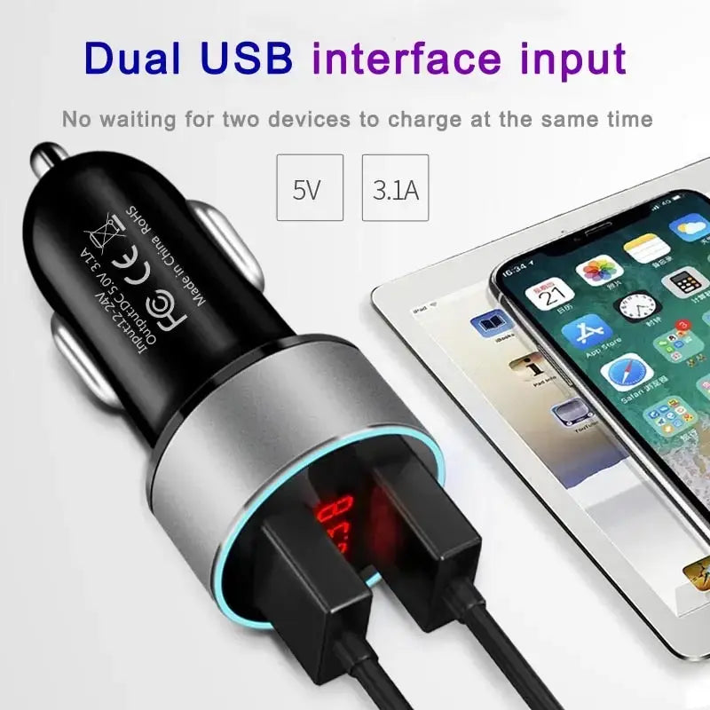 JMGC001A Intelligent Dual USB Car Charger - Multifunctional with Digital Display for Vehicle Charging