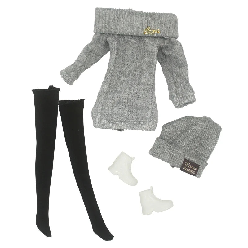 30cm Thin Doll Casual Outfit – 4-Piece Sweater Suit Set for Girls DIY Dress-Up Doll Accessories