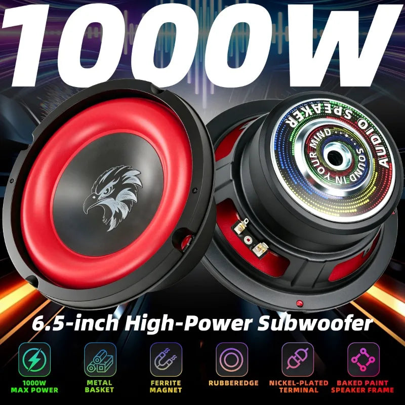 6.5 Inch Car Speakers 1000W High Power - HiFi Subwoofer High Sensitivity Mid Bass Stereo Audio for Car, RV & Motorhome