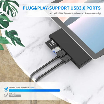 Surface Pro 6-in-1 USB 3.0 Hub - 4K DisplayPort Adapter with 3 USB Ports, SD & TF Card Reader for Surface Pro 4/5/6