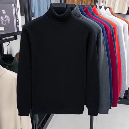 Men's Autumn Knitted Turtleneck Sweater - Slim Fit Long Sleeve Anti-Pilling Pullover Casual Streetwear Top