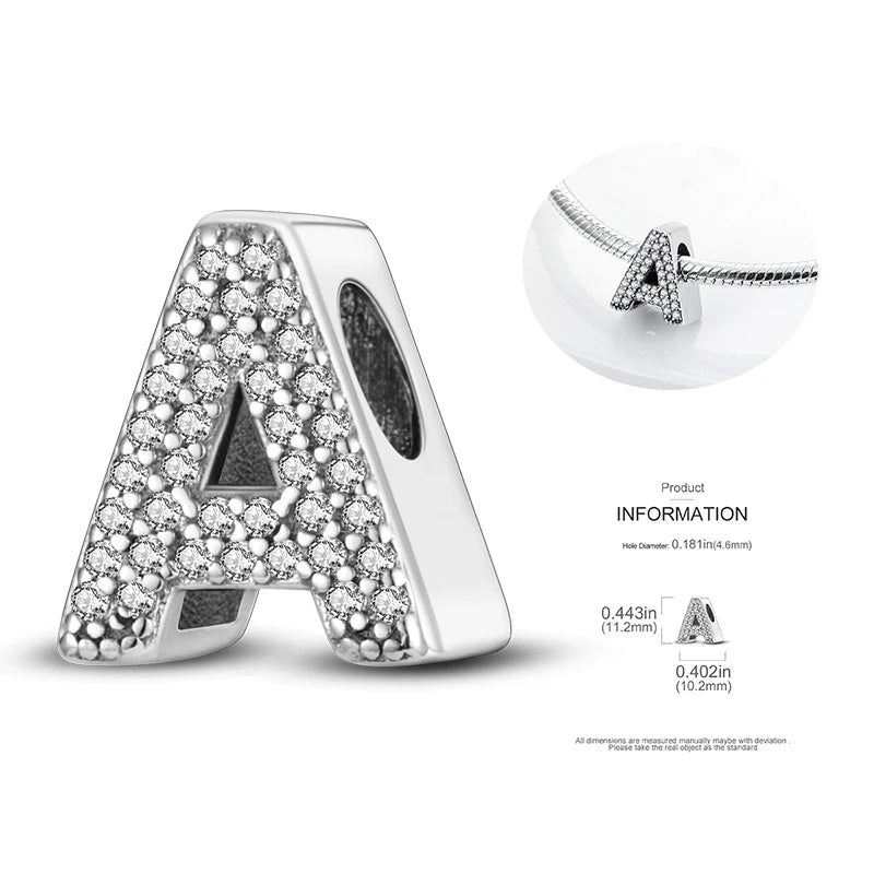 26 A-Z Alphabet Beads 925 Silver LOVE Letter Charms for 3mm Bracelets - CZ Zircon DIY Jewelry Gift