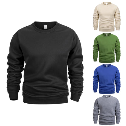 Men’s Crew Neck Sweatshirt — Solid Color Casual Long Sleeve Pullover for Spring Outdoor Sportswear