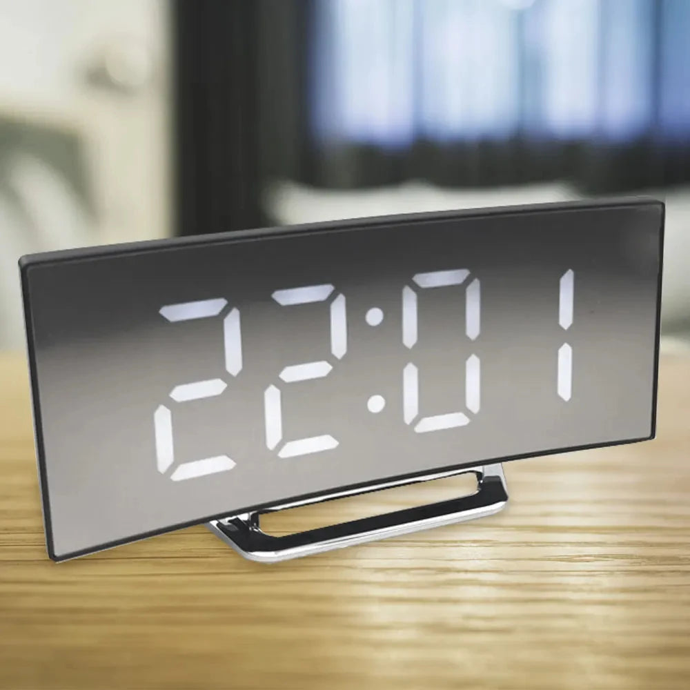 Noiseless LED Mirror Alarm Clock — Large Digital Display Silent Electronic Clock