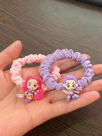 6PCS Demon Hunter Cartoon Hair Ties — Cute Anime Kawaii Elastic Hair Ropes Set for Women & Girls Ponytail Holders