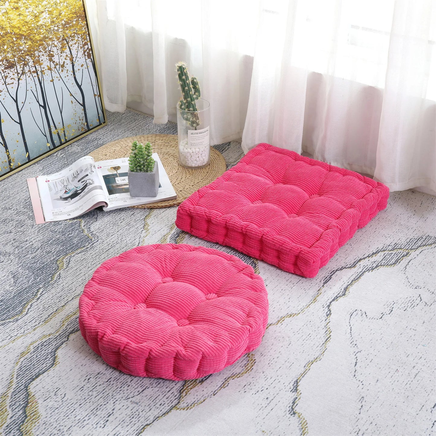 Meditation Floor Square Pillow – Thick Tufted Cushion for Yoga, Balcony, Chair & Seating