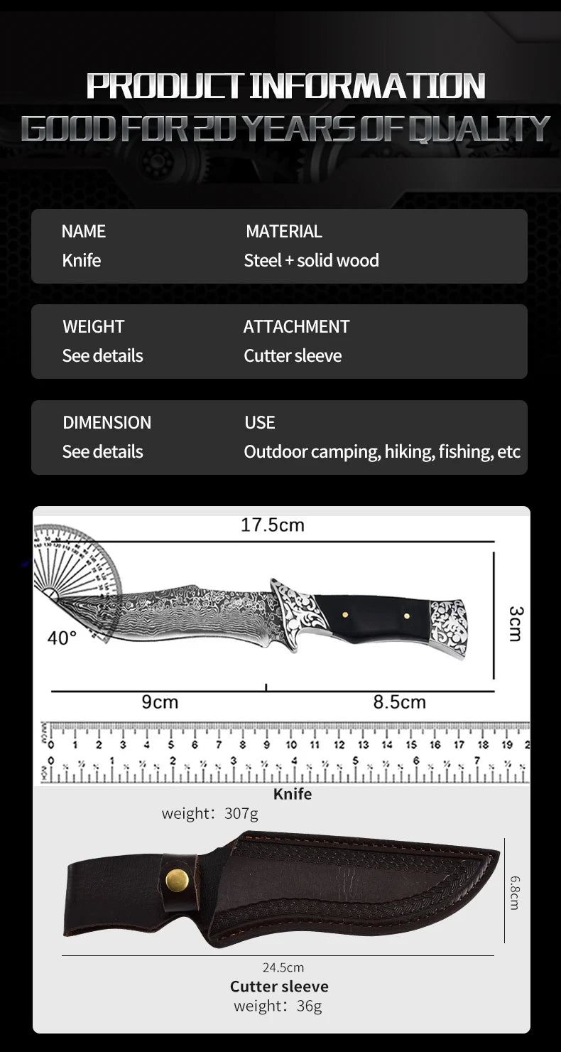 Portable Outdoor Knife – Sharp Straight Blade for Fishing, Camping, and Field Use