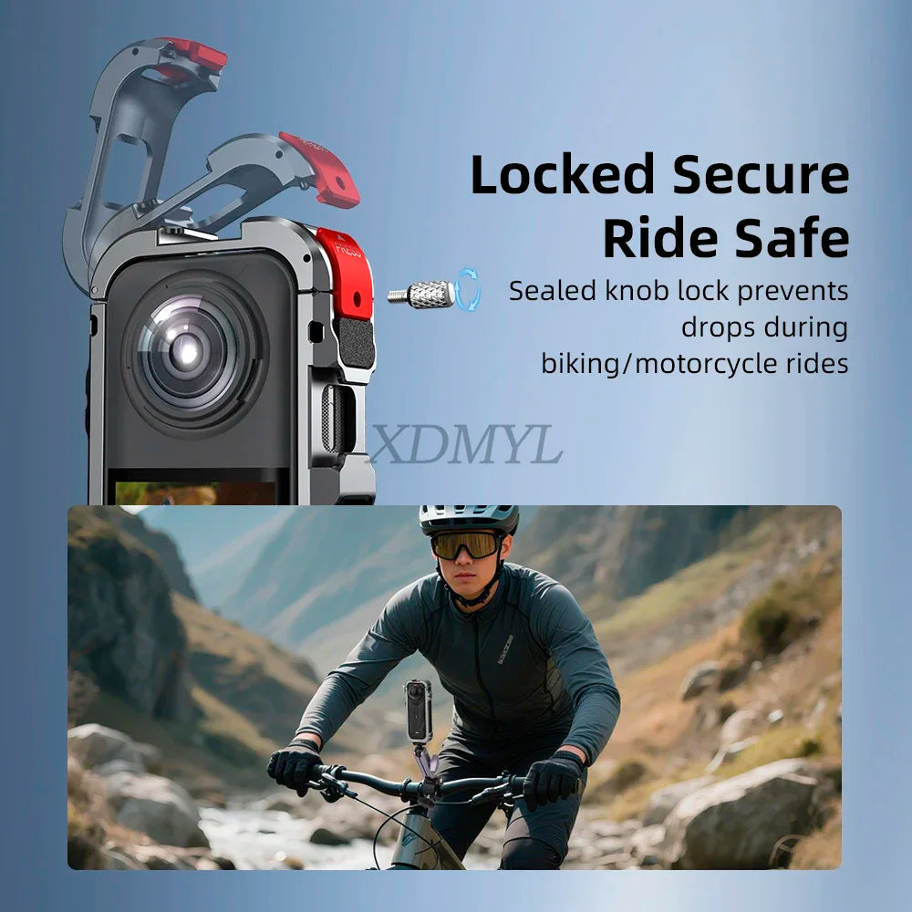 Aluminum Alloy Protective Cage for Insta360 X5 – Camera Frame with Silicone Lens Cover & 1/4" Cold Shoe