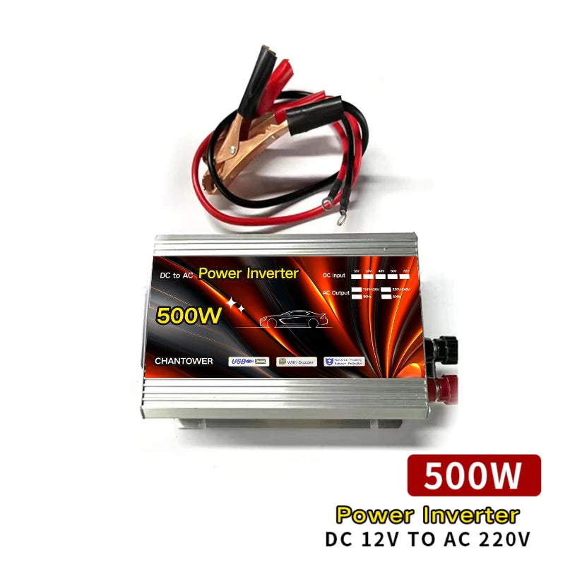 12V to 220V Solar Inverter — 500W/1000W/1500W/2000W Portable Voltage Converter & Car Power Charger