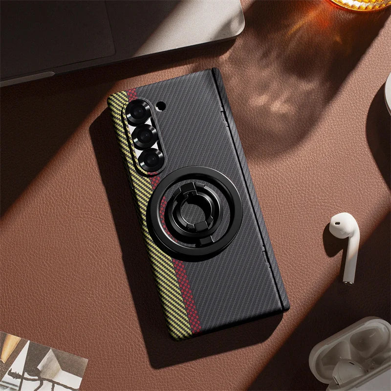 Samsung Galaxy Z Fold 3/4/5/6/7 Case – 360° Full Protection with Screen Glass, Hinge Bracket & Carbon Fiber Cover