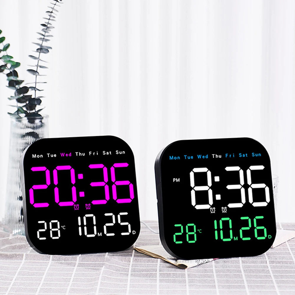 LED Wall Clock with Remote Control: Temperature Calendar Clock for Living Room Bedroom - Plastic Multifunctional Design