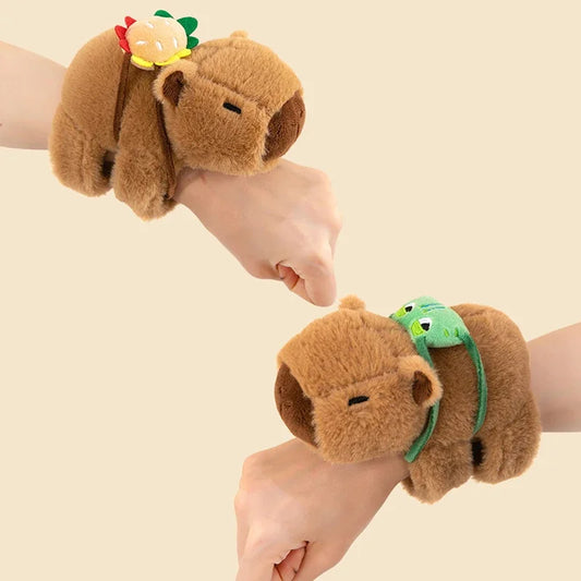 Lovely Capybara Plush Slap Snap Wristband Bracelet – Kawaii Animal Hand Ring Toy for Kids