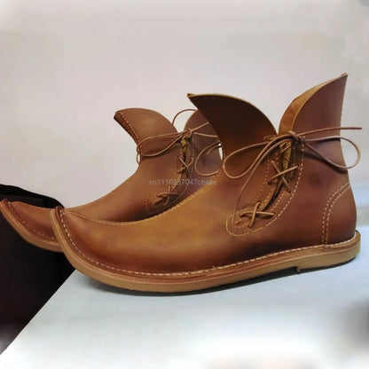 Medieval Renaissance Elf Ankle Boots - Pointed Lace-Up Pirate Cosplay Shoes for Men & Women