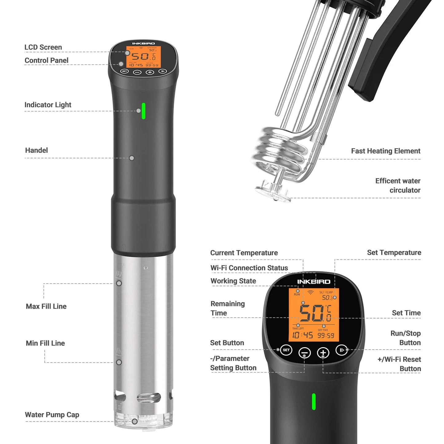 INKBIRD ISV-200W Wi-Fi Sous Vide Precision Cooker – Powerful Durable Stainless Steel Immersion Circulator