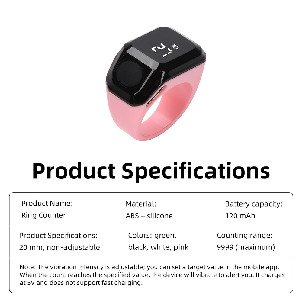Digital Ring Counter - Bluetooth App Control OLED Display Rechargeable Prayer Counter