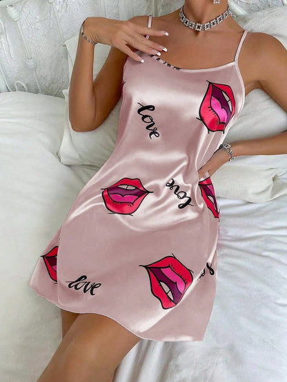 Women’s Satin Floral Sleepdress - Spaghetti Strap Slip Nightgown Comfortable Luxury Sleepwear Dress