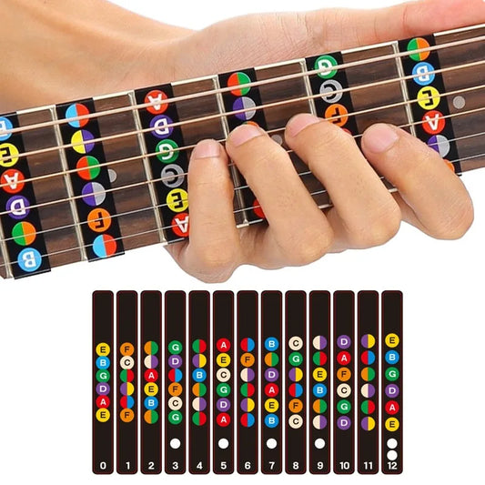 Guitar Fretboard Note Stickers – 6-String Fingerboard Map Labels for Beginner Guitarists