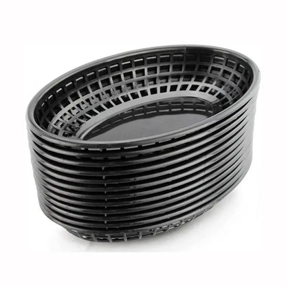 Fries Burger Serving Baskets - Colorful Oval Plastic Food Trays for Fast Food, Hot Dogs, Snacks & Reusable Restaurant Service