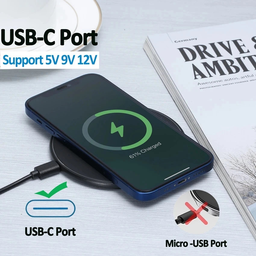 200W Fast Wireless Charger Pad — Induction Charging for iPhone 16/15/14/13/XS Max/Mini/X/XR & Samsung Xiaomi Huawei