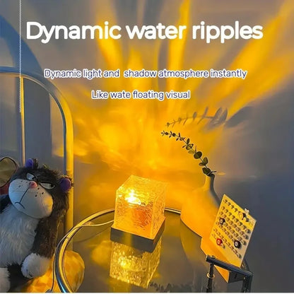Dynamic Rotating Water Ripple Projector Night Light - 3/16 Colors Flame Crystal Lamp for Living Room Study Bedroom, Rotating Light